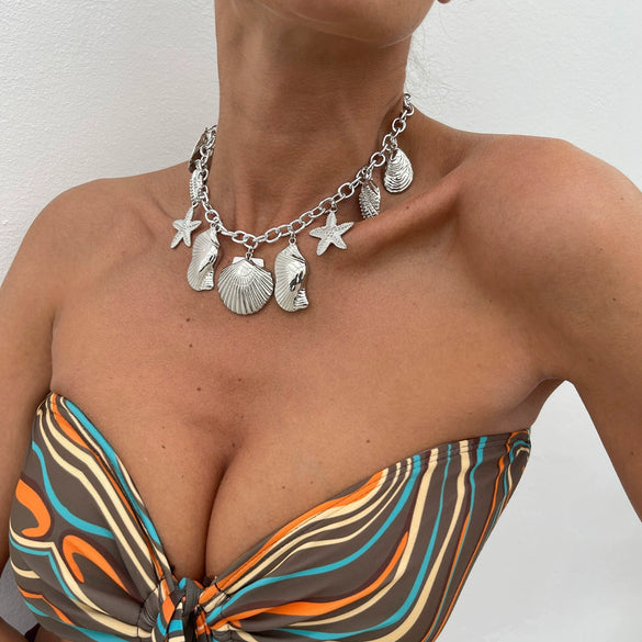 Jewelry Alloy Aluminum Clavicle Chain Starfish Scallop Pendant Geometric Vacation Style Electroplating