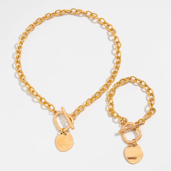 Jewelry Alloy Aluminum Clavicle Chain U Shape Metallic Disc Pendant Minimalist Electroplating Necklace Set For Women