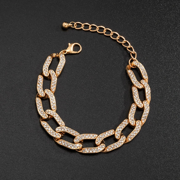 Jewelry Alloy And Rhinestone Geometric Cuban Chain Necklace For Women Punk Style