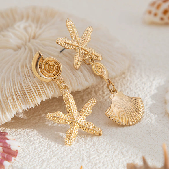 Jewelry Alloy Animal Zodiac Style Starfish Scallop Pendant Earrings Ear Clip Electroplating