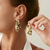 Jewelry Alloy Asymmetrical Geometric Oval Bow Pleated Cut Out Electroplated Earrings For Women