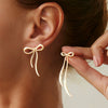 Jewelry Alloy Asymmetrical Geometric Oval Bow Pleated Cut Out Electroplated Earrings For Women