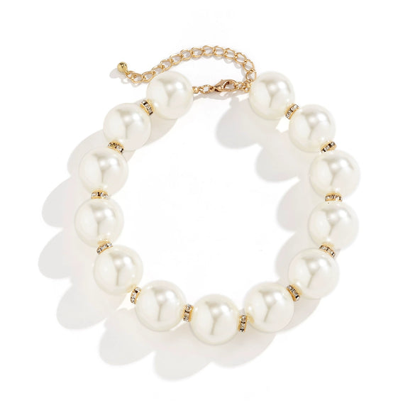 Jewelry Alloy Ball Chain Retro Geometric Style Electroplating Beaded Rhinestone Imitation Pearl Necklace For Women