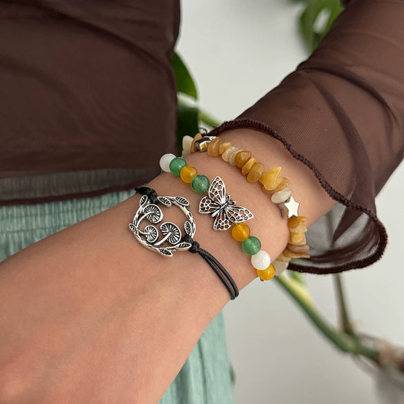 Jewelry Alloy Beaded Bracelet With Mushroom Butterfly Pendant Animal Zodiac Star Geometric Electroplating For Women