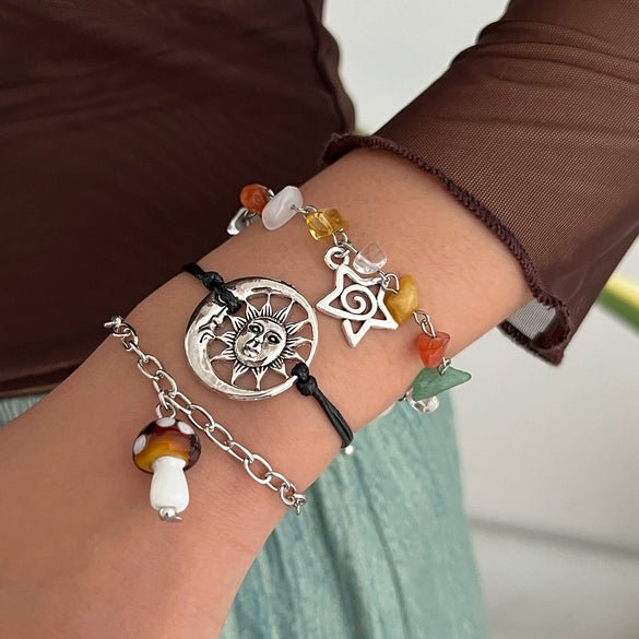 Jewelry Alloy Beaded Bracelet With Mushroom Butterfly Pendant Animal Zodiac Star Geometric Electroplating For Women