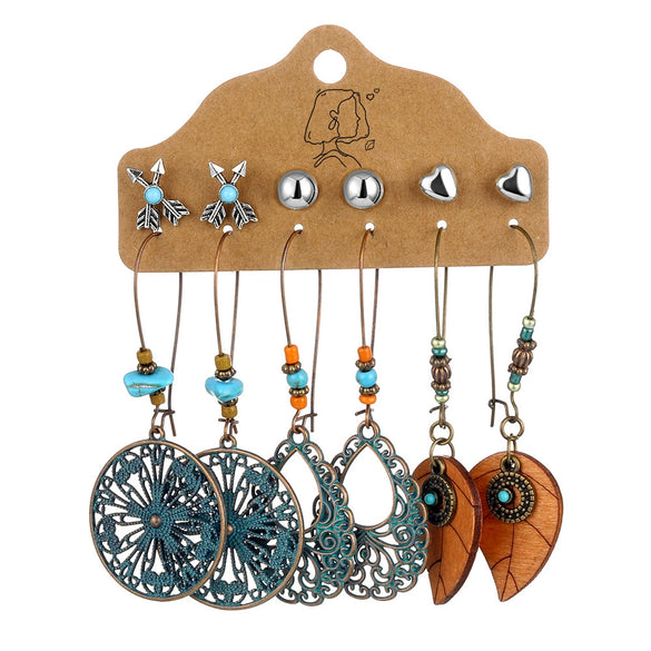 Jewelry Alloy Bohemian Style Geometric Electroplating Tassel With Pendant Earrings Set