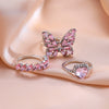 Jewelry Alloy Butterfly Love Ring With Pink Diamond Encrusted Electroplating For Women With Heart Shape Pattern