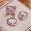 Jewelry Alloy Butterfly Love Ring With Pink Diamond Encrusted Electroplating For Women With Heart Shape Pattern