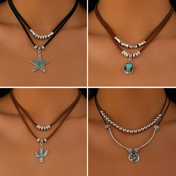 Jewelry Alloy Cactus Geometric Punk Style Electroplating Necklace