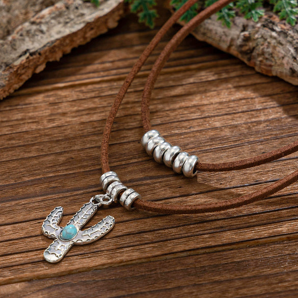 Jewelry Alloy Cactus Geometric Punk Style Electroplating Necklace