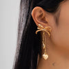 Jewelry Alloy Ccb Copper Chain Heart Shape Bow Tassel Bead Long Earrings For Women