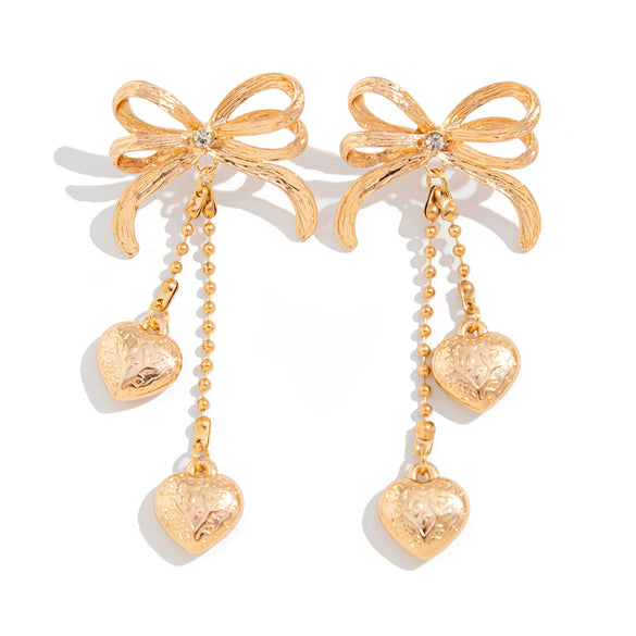 Jewelry Alloy Ccb Copper Chain Heart Shape Bow Tassel Bead Long Earrings For Women