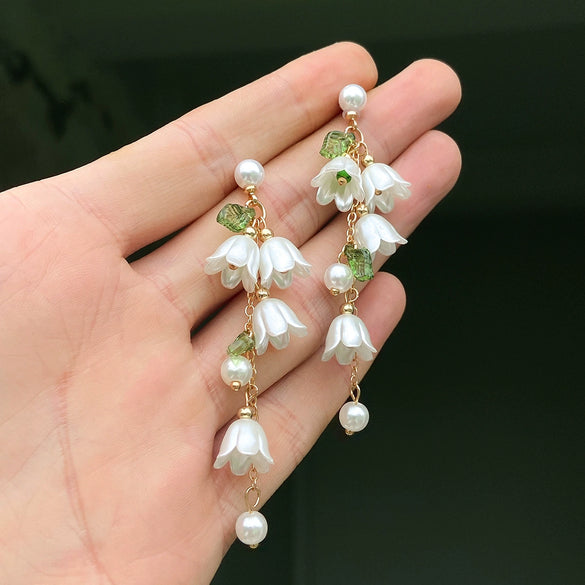 Jewelry Alloy Copper Chain Imitation Pearl Flowers Electroplated Necklace Earrings Set