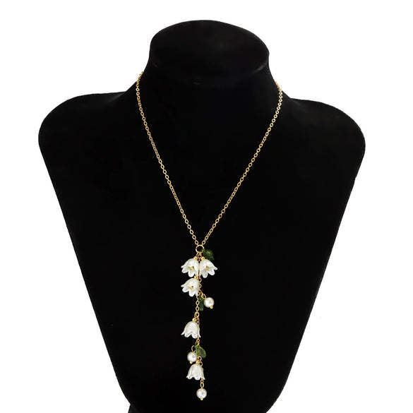 Jewelry Alloy Copper Chain Imitation Pearl Flowers Electroplated Necklace Earrings Set