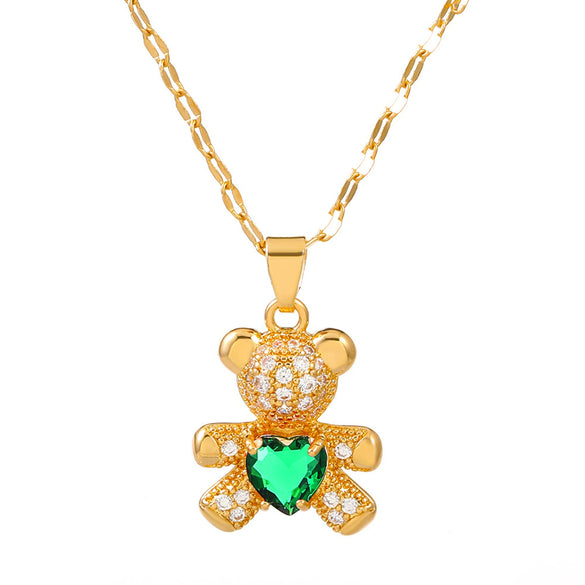 Jewelry Alloy Copper Love Bear Pendant Necklace With Diamond Microinlay Electroplating Water Wave Chain Animals Zodiac Style
