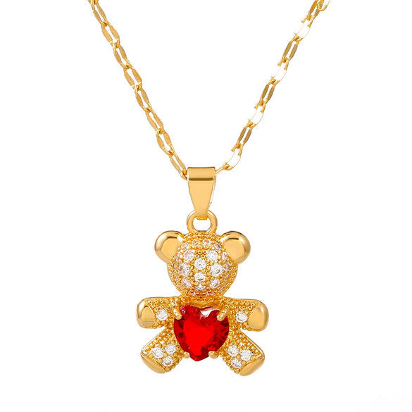 Jewelry Alloy Copper Love Bear Pendant Necklace With Diamond Microinlay Electroplating Water Wave Chain Animals Zodiac Style