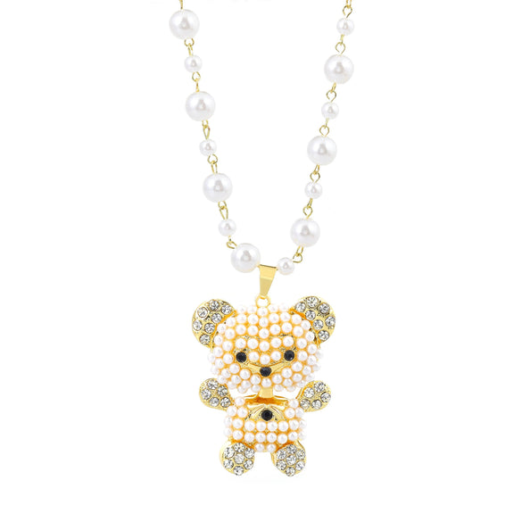 Jewelry Alloy Copper Love Bear Pendant Necklace With Diamond Microinlay Electroplating Water Wave Chain Animals Zodiac Style