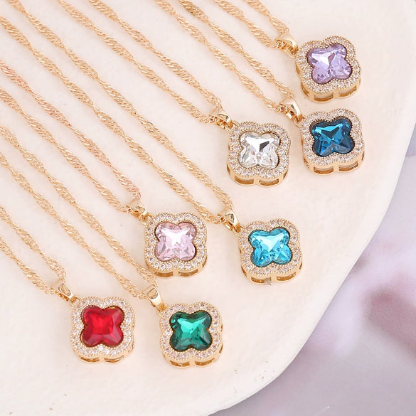 Jewelry Alloy Copper Multicolor Zircon Flower Women's Fashion Water Wave Chain Electroplating Clavicle Necklace