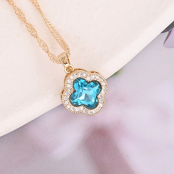 Jewelry Alloy Copper Multicolor Zircon Flower Women's Fashion Water Wave Chain Electroplating Clavicle Necklace