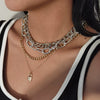 Jewelry Alloy Cross Chain Punk Hiphop Multilayer Thick Chain Necklace For Women Retro Geometric Electroplated