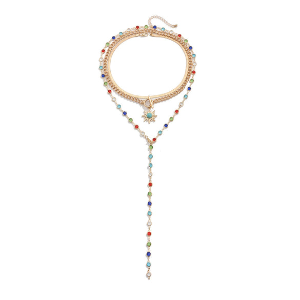 Jewelry Alloy Crystal Clavicle Chain With Sunflower Geometric Pattern And Electroplating Process In Sweet Style For Women