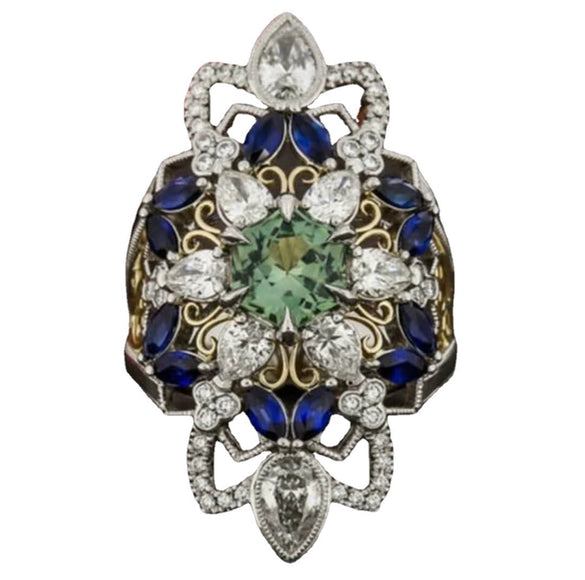 Jewelry Alloy Crystal Ring Luxury Palace Style Geometric Electroplating Design