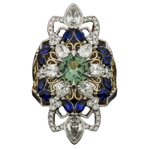 Jewelry Alloy Crystal Ring Luxury Palace Style Geometric Electroplating Design