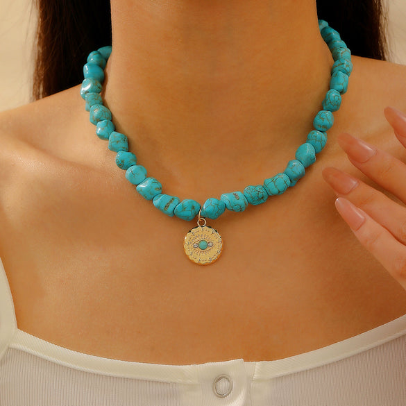 Jewelry Alloy Devil's Eye Geometric Handmade Bohemian Style Necklace For Women