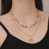 Jewelry Alloy Devil's Eye Pendant Multilayer Necklace With Geometric Wave Pattern And Electroplating Treatment For Women