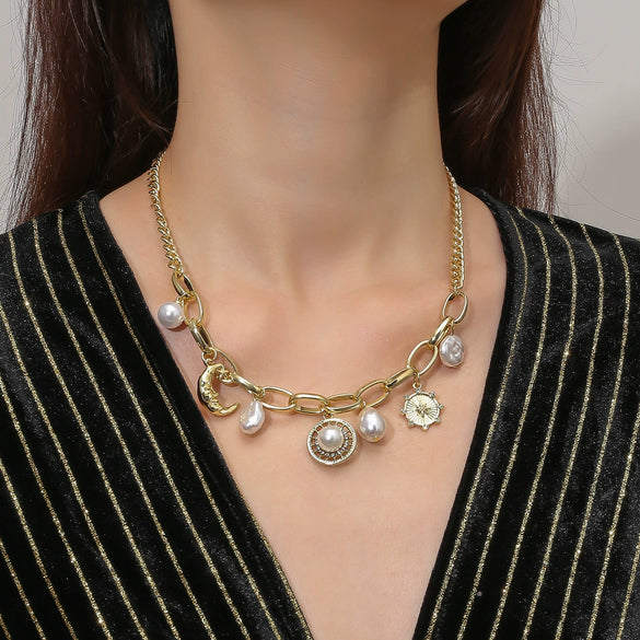 Jewelry Alloy Devil's Eye Pendant Multilayer Necklace With Geometric Wave Pattern And Electroplating Treatment For Women