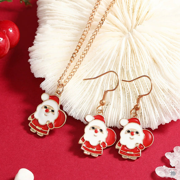 Jewelry Alloy Dripping Oil Plant Flowers Pattern Earrings Necklace 2Piece Set For Women