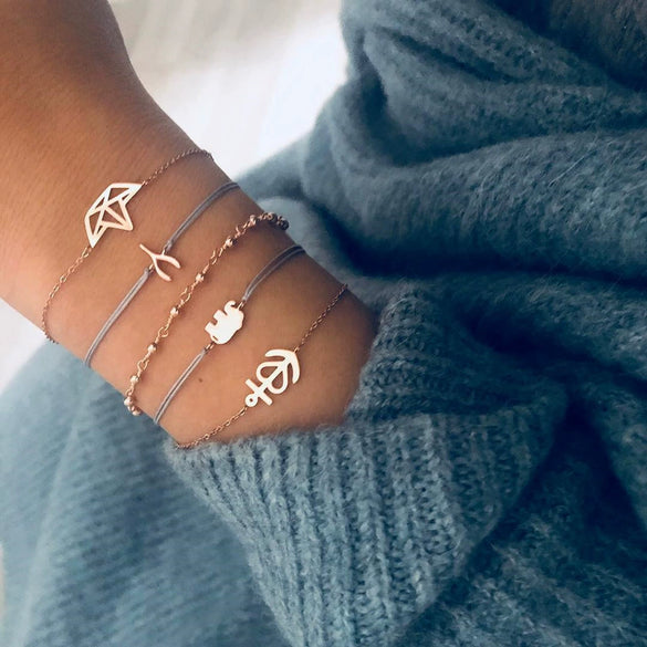 Jewelry Alloy Electroplated Creative Elephant Boat Bead English Letter Love Ship Anchor Bracelet Set