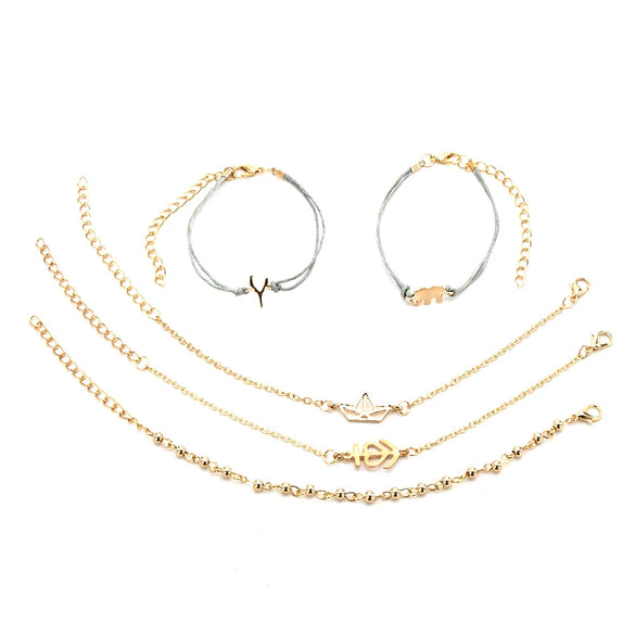 Jewelry Alloy Electroplated Creative Elephant Boat Bead English Letter Love Ship Anchor Bracelet Set