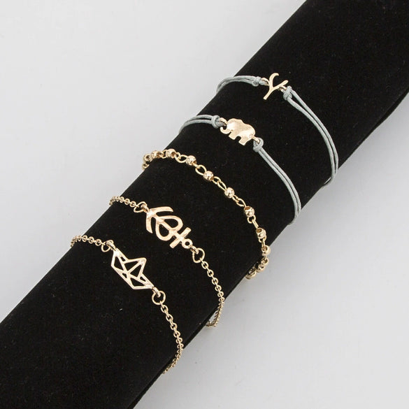 Jewelry Alloy Electroplated Creative Elephant Boat Bead English Letter Love Ship Anchor Bracelet Set