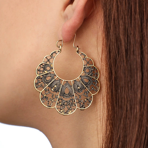 Jewelry Alloy Electroplating Geometric Semicircular Cshaped Fanshaped Earrings With Spider Web Pattern