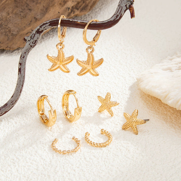 Jewelry Alloy Exaggerated Star Flower Electroplated Earrings For Women