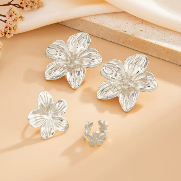 Jewelry Alloy Exaggerated Star Flower Electroplated Earrings For Women