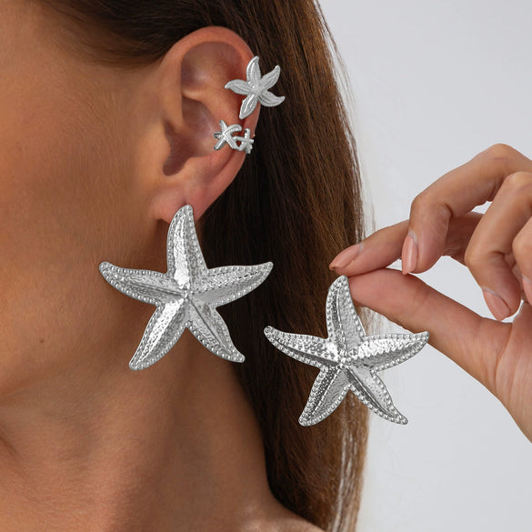 Jewelry Alloy Exaggerated Star Flower Electroplated Earrings For Women