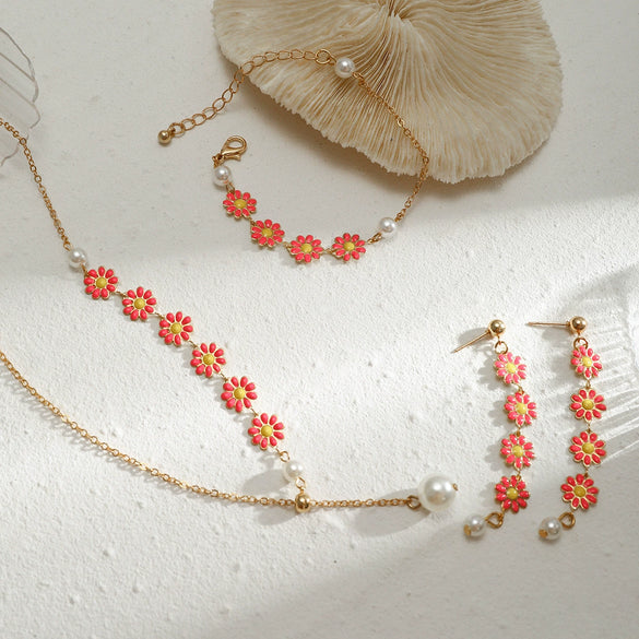 Jewelry Alloy Flower Pattern Electroplating Cross Chain Clavicle Necklace For Women