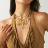 Jewelry Alloy Geometric Antique Coin Pendant Necklace With Twist Chain Electroplating Style For Unisex