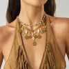 Jewelry Alloy Geometric Antique Coin Pendant Necklace With Twist Chain Electroplating Style For Unisex