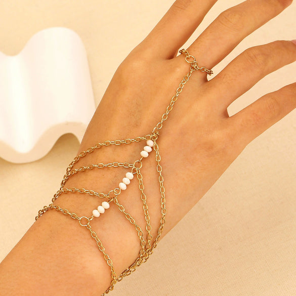Jewelry Alloy Geometric Beaded Women's Multilayer Chain Bracelet With Electroplating