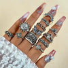 Jewelry Alloy Geometric Black Gemstone Ring Set With Electroplating