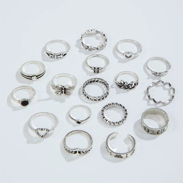 Jewelry Alloy Geometric Black Gemstone Ring Set With Electroplating