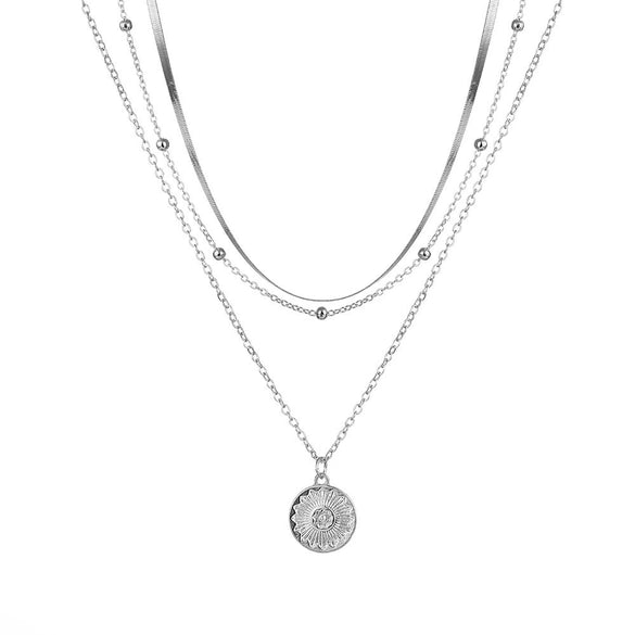 Jewelry Alloy Geometric Cross Heartshaped Pendant Multilayer Necklace With Diamond For Women