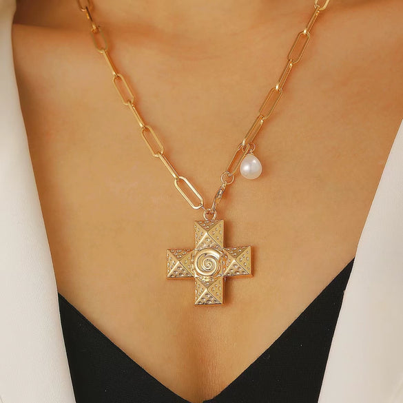 Jewelry Alloy Geometric Cross Pendant Necklace Electroplated Cold Style Clavicle Chain For Women
