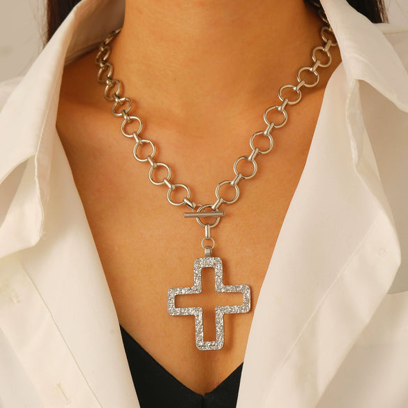 Jewelry Alloy Geometric Cross Pendant Necklace Electroplated Cold Style Clavicle Chain For Women