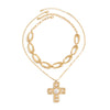 Jewelry Alloy Geometric Cross Pendant Necklace Electroplating Light Luxury Style
