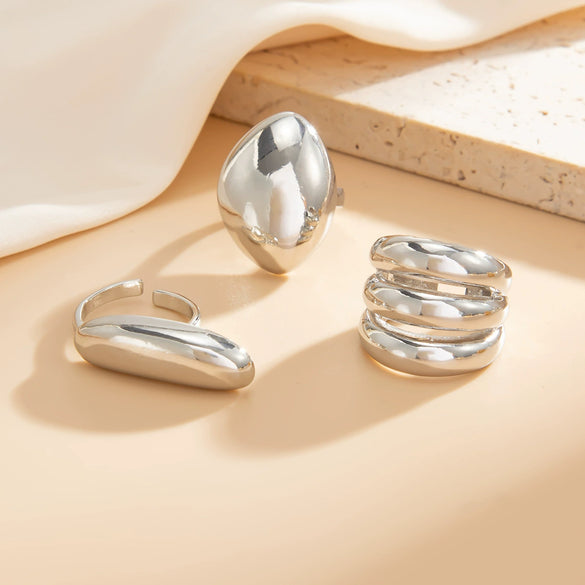 Jewelry Alloy Geometric Curved Open Ring Simple Style Electroplated