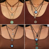 Jewelry Alloy Geometric Devil's Eye Pendant Necklace With Leather Wax Thread Iron Chain Rice Beads Acrylic Crystal Electroplating For Women